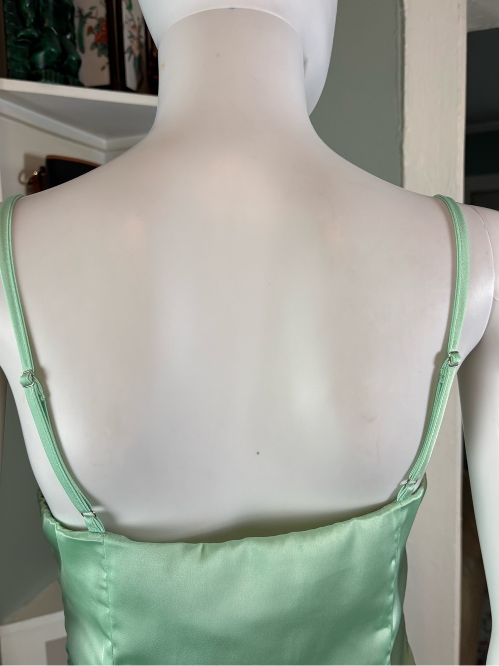 NWT New Peppermayo Zion Beaded Mini Slip Cami Dress Sage Mint Green Satin Sz 6 - Picture 10 of 14